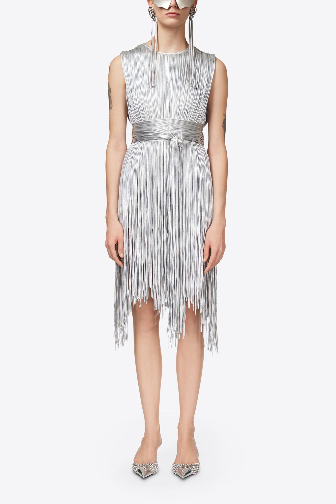 Metallic Fringe Mini Dress | Silver