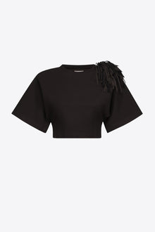 Fringe Brooch Cropped T-Shirt | Black