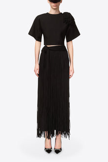 Fringe Brooch Cropped T-Shirt | Black