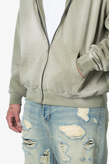 Faded Basic Zip Up Hoodie | Washed Olive
