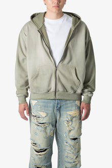 Faded Basic Zip Up Hoodie | Washed Olive