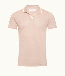 Felix Linen Resort Collar Linen Pique Polo Shirt | Seashell Pink