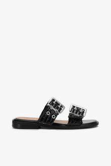 Feminine Buckle Two Strap Sandals in | Black (V1)