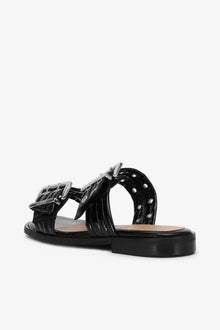 Feminine Buckle Two Strap Sandals in | Black (V1)