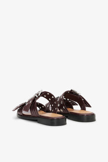 Feminine Buckle Two Strap Sandals in Burgundy | Tawny Port