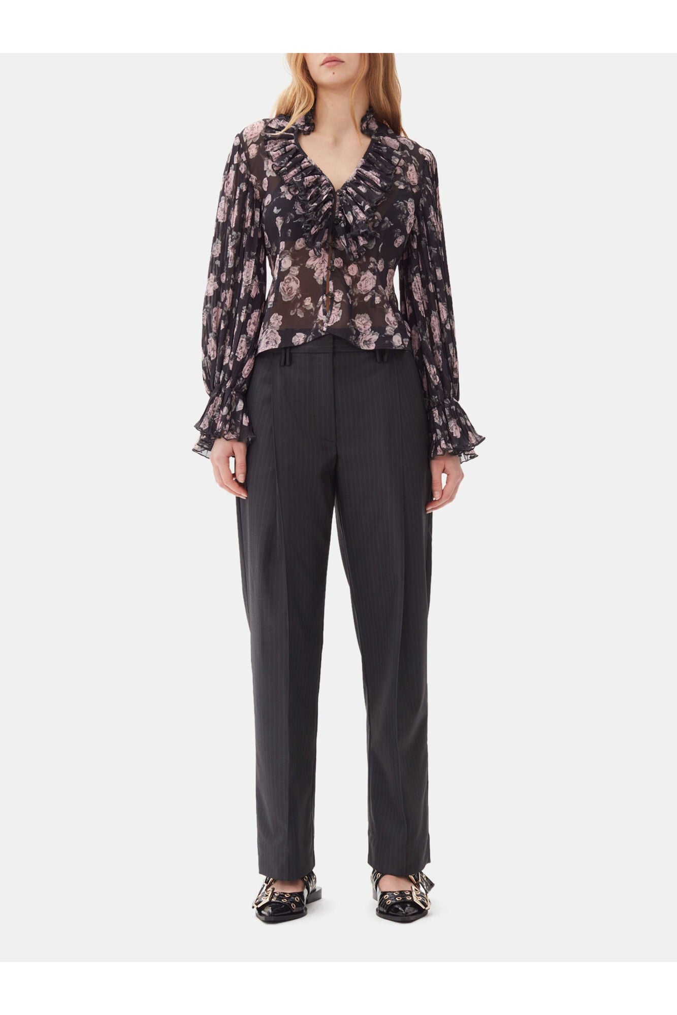 Floral Printed Pleated Georgette Blouse | Phantom