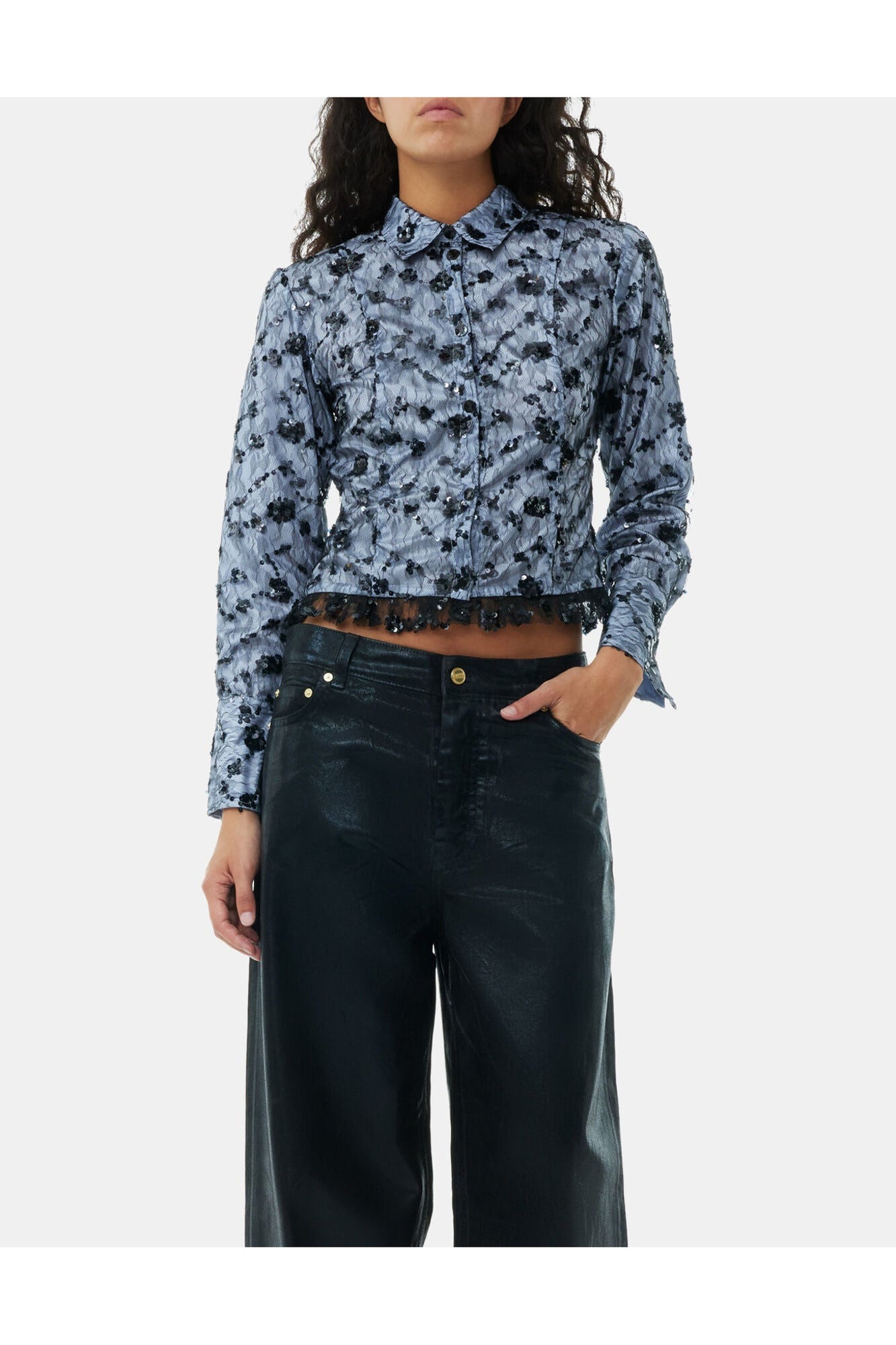 Foil Denim Wide Jeans | Black