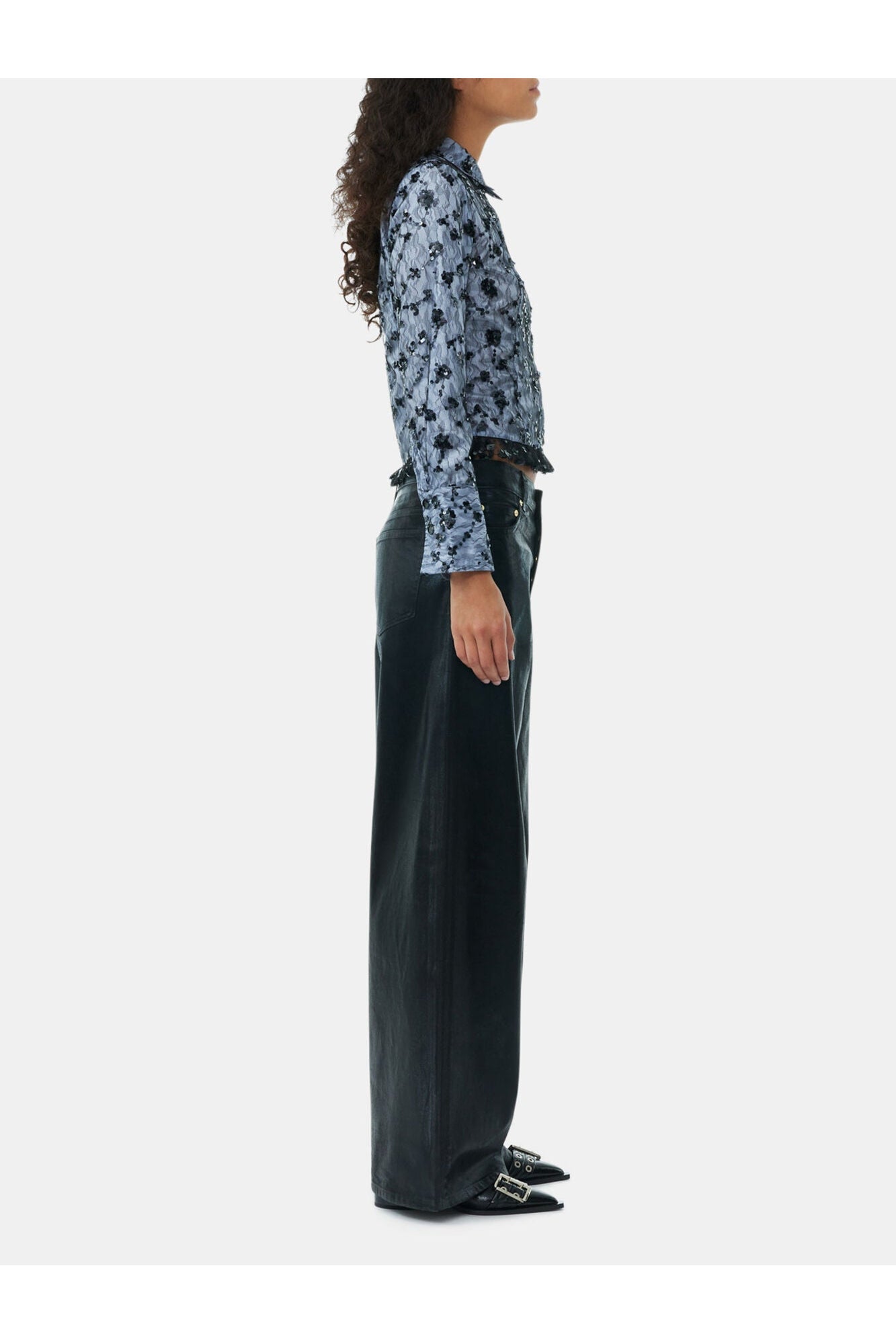Foil Denim Wide Jeans | Black