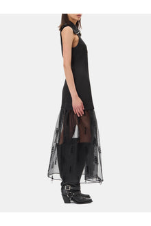 Fringed Organza Long Dress | Black
