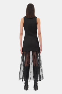 Fringed Organza Long Dress | Black