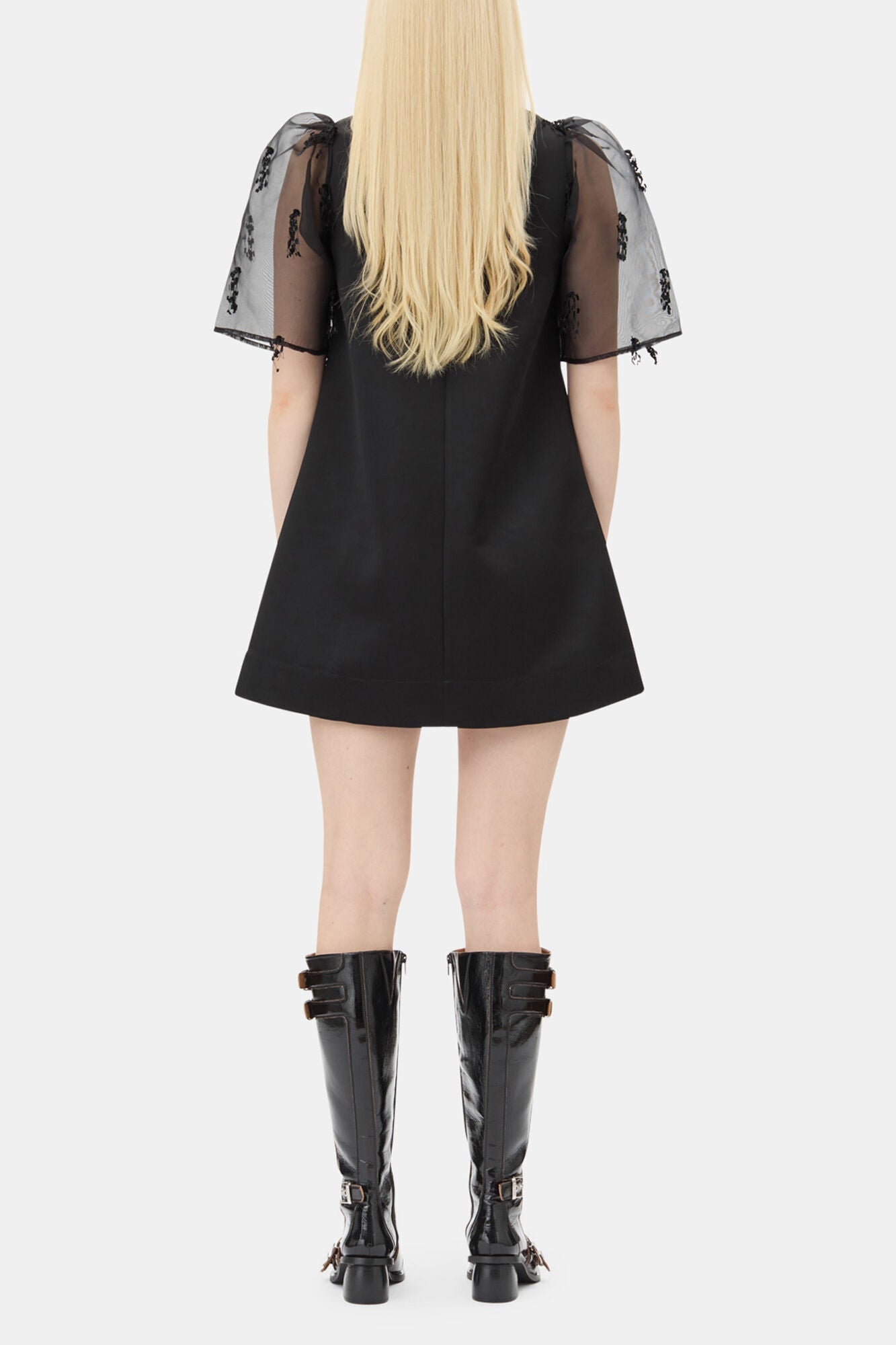Fringed Organza Mini Dress | Black
