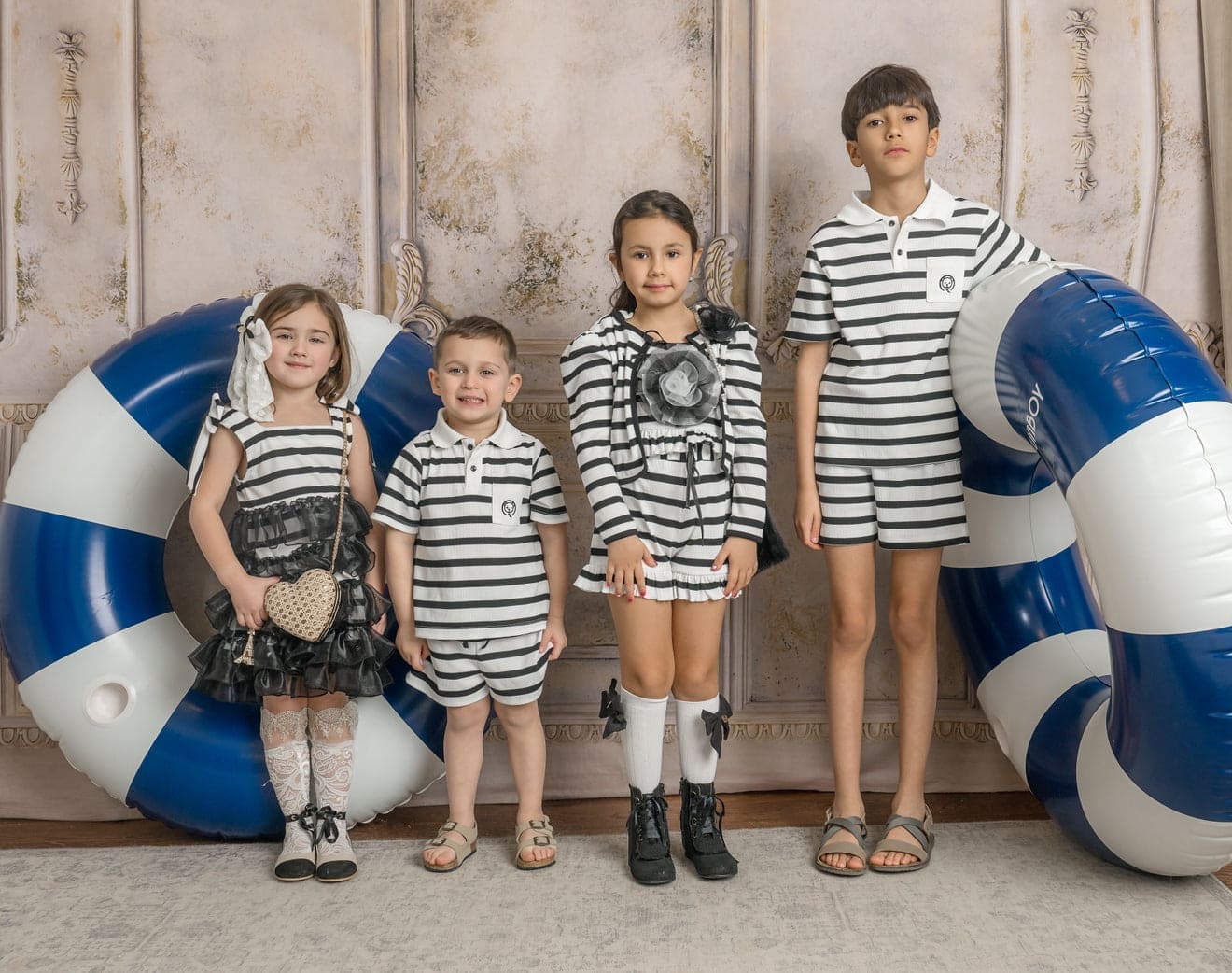 Boys | Monaco and Striped Top and Shorts Set | Black & White