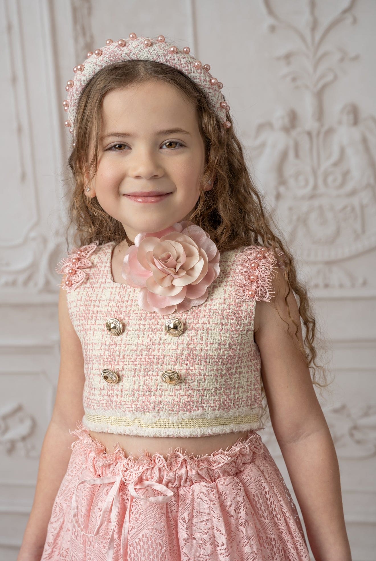 Baby Girls | Molly Tweed Top and Lace Skirt Set | Pink