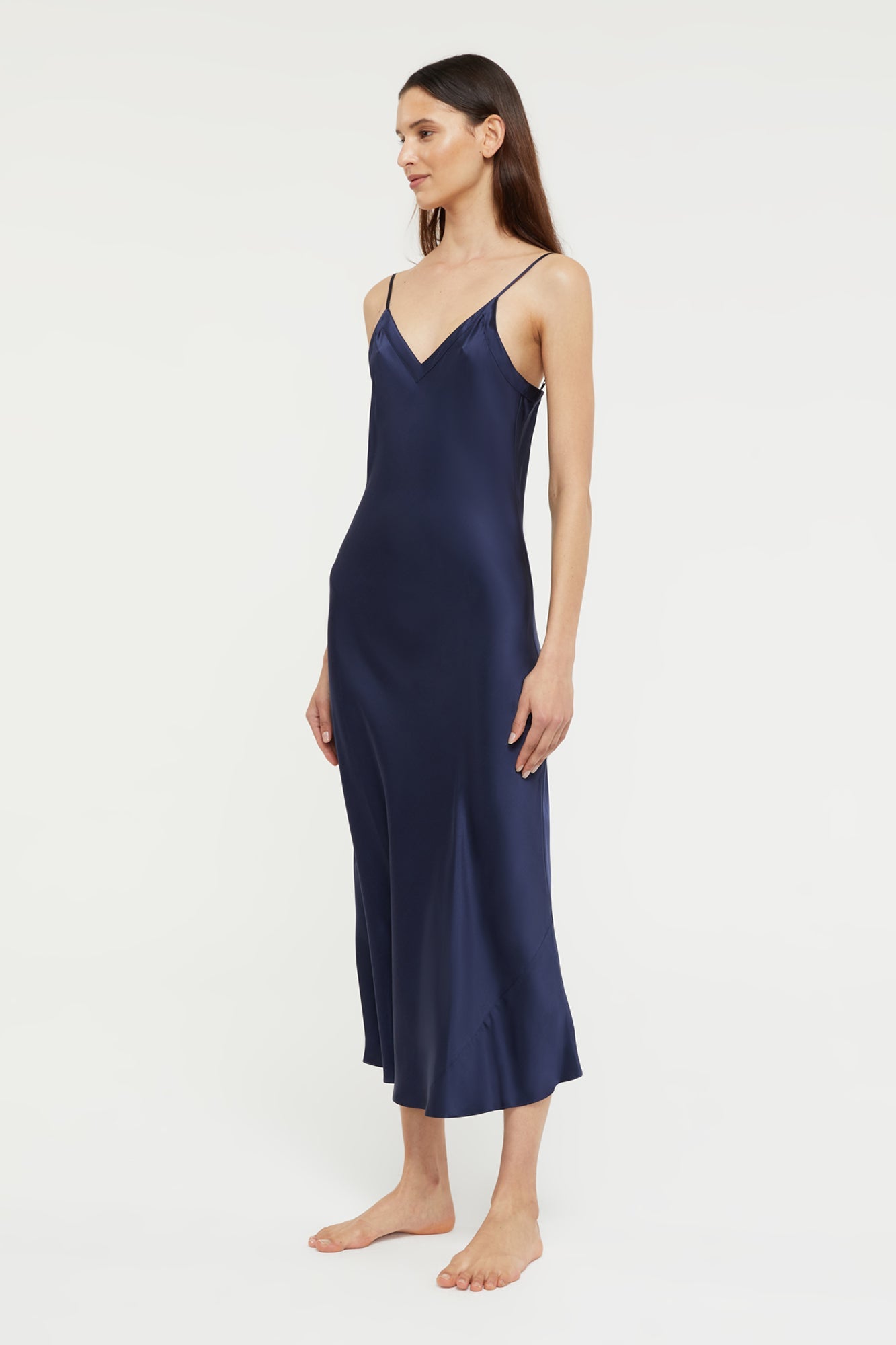 Silk V Neck Slip | Midnight