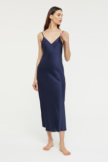 Silk V Neck Slip | Midnight