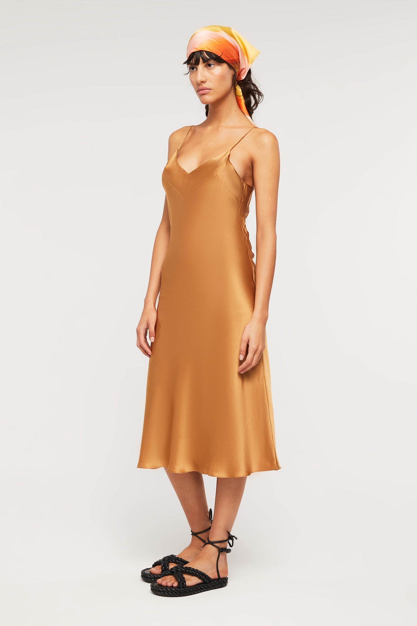 Silk V Neck Slip | Caramel