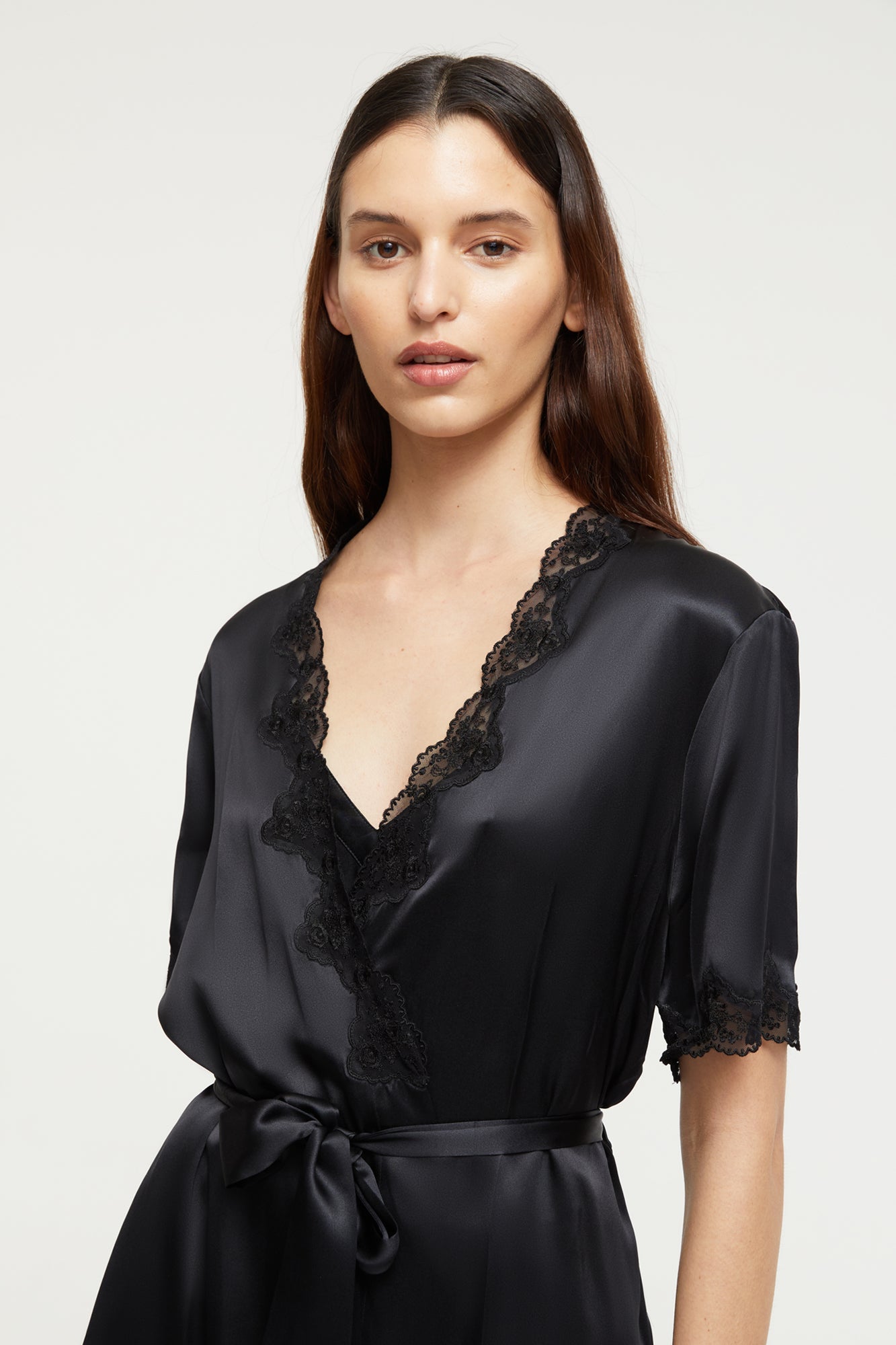 Silk Gown with Lace | Black