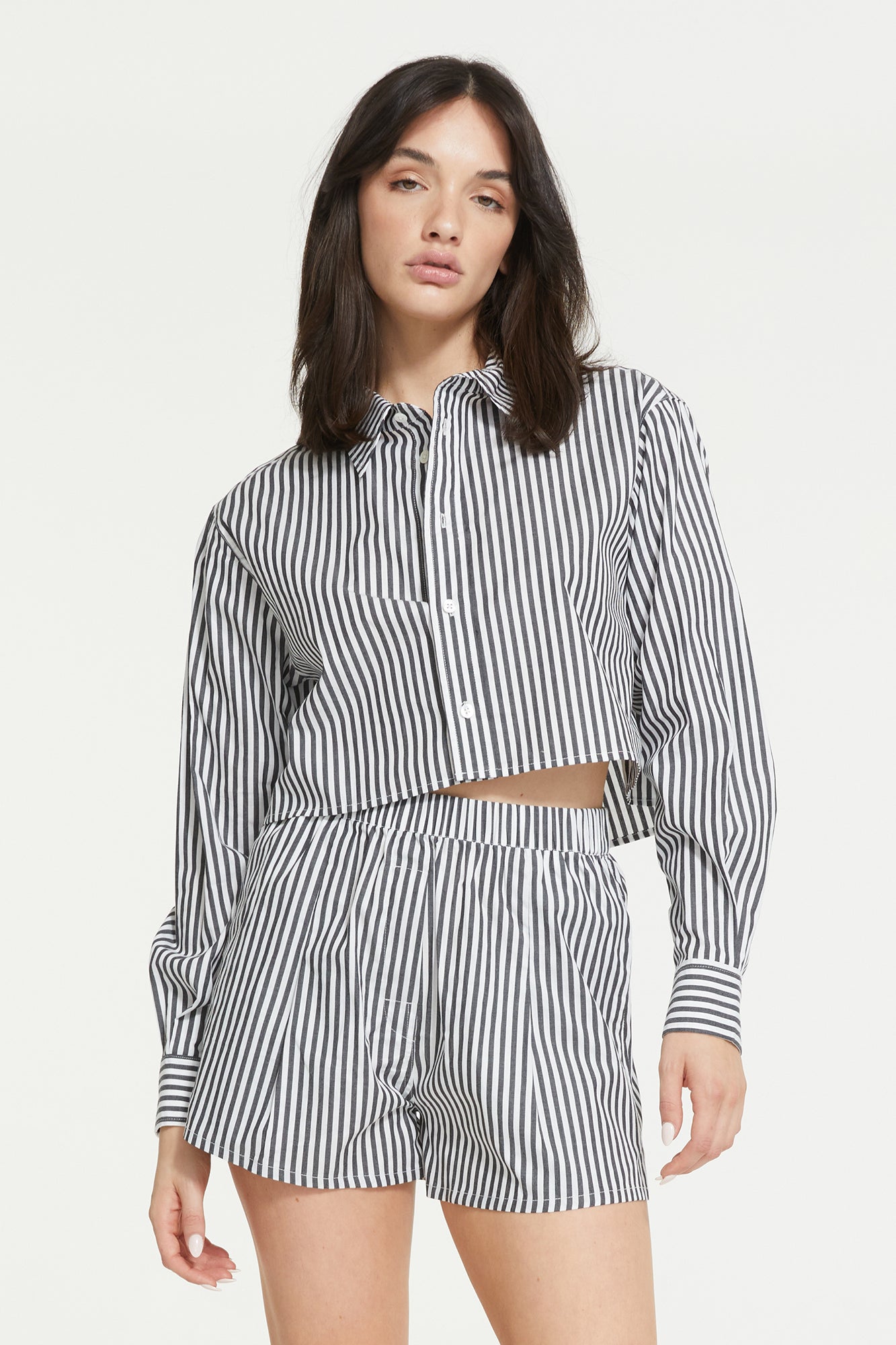 Franca Stripe Crop Shirt | Black Stripe