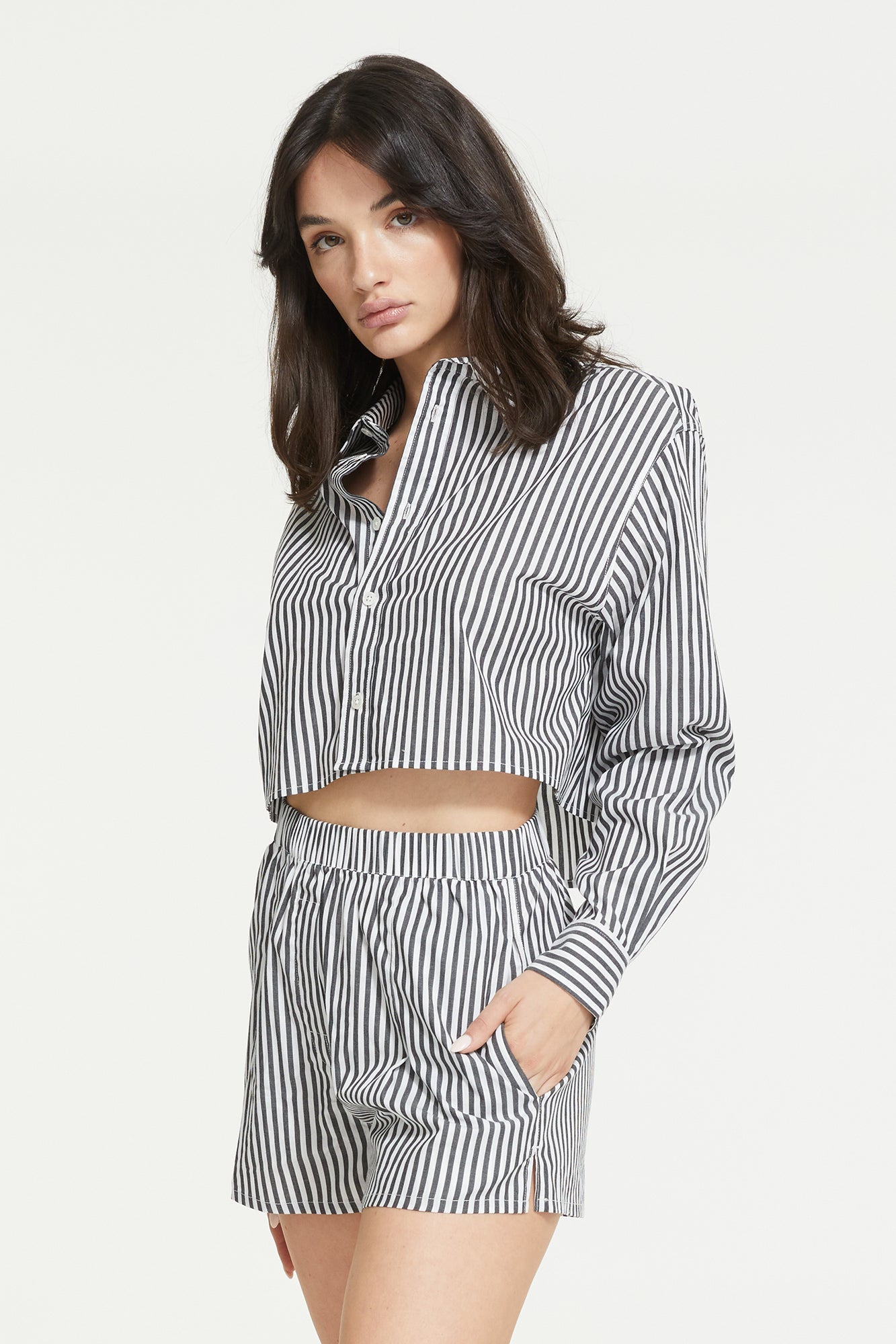 Franca Stripe Crop Shirt | Black Stripe