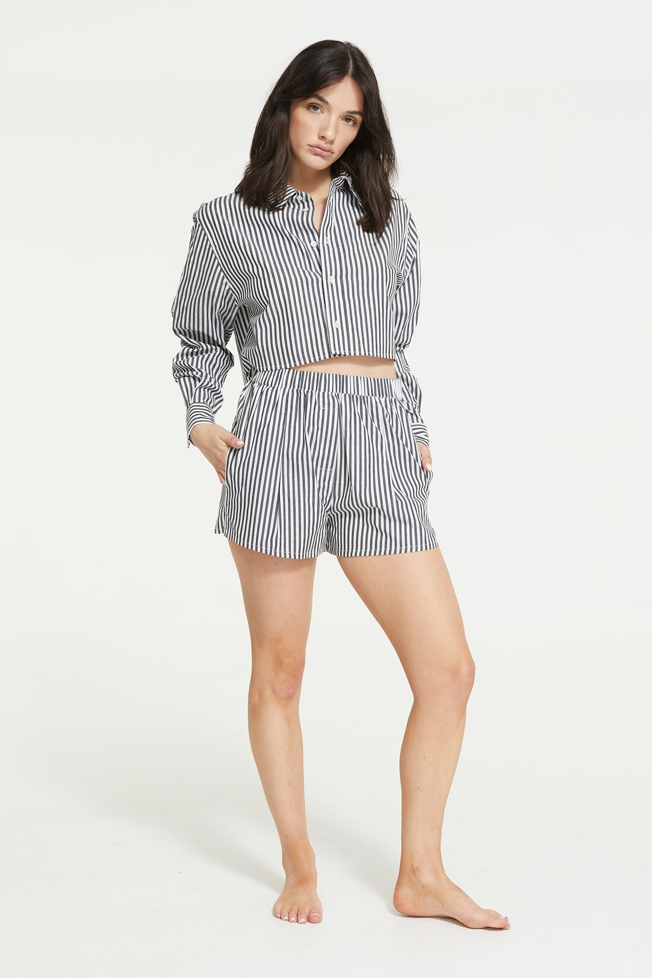 Franca Stripe Crop Shirt | Black Stripe