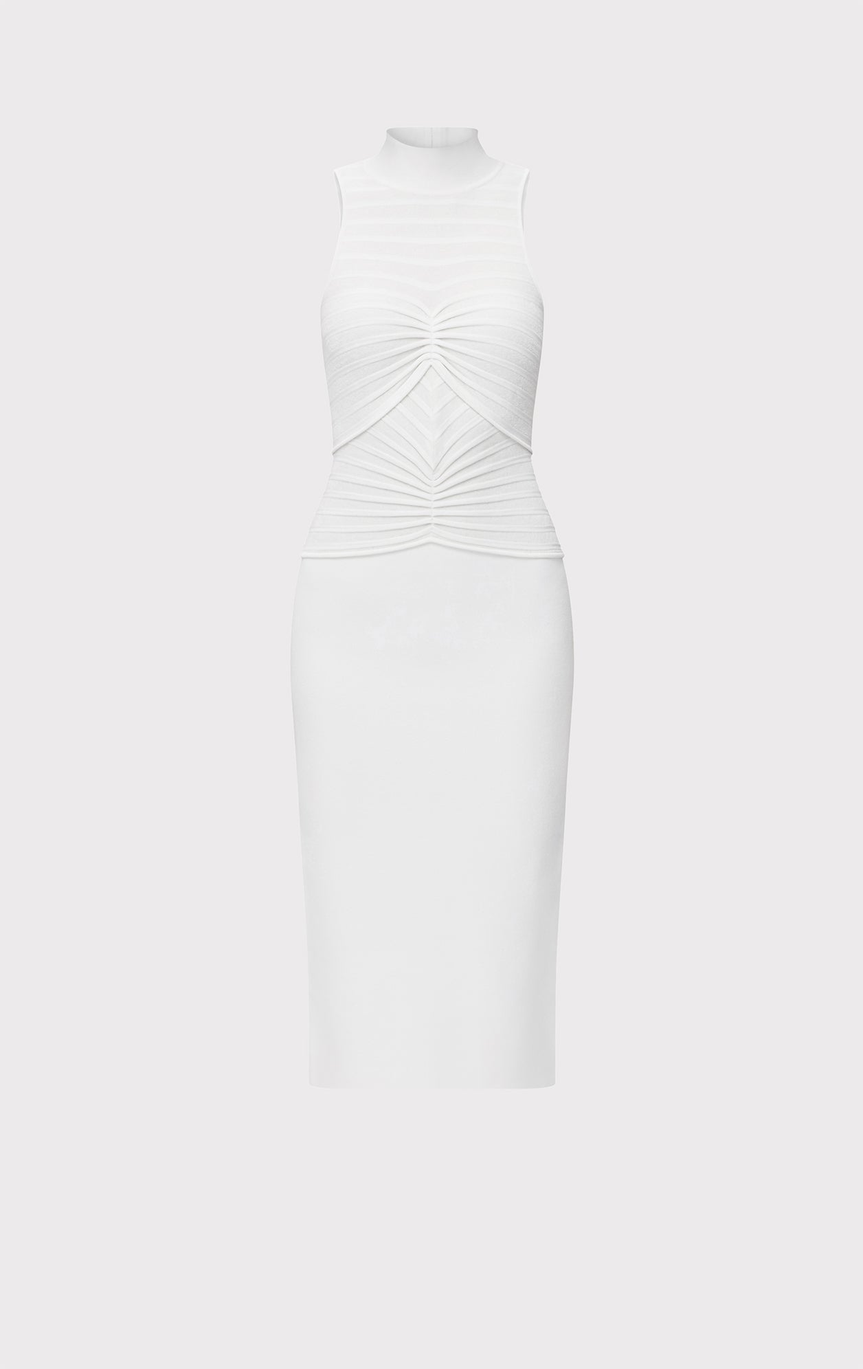 Gathered Chenille Stripe S/L Midi Dress | Alabaster