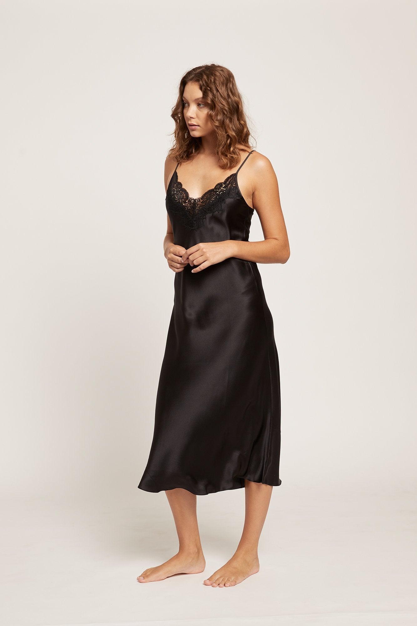 Silk Slip with Lace | Black