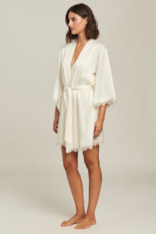Silk Blend Lace Robe | Ivory