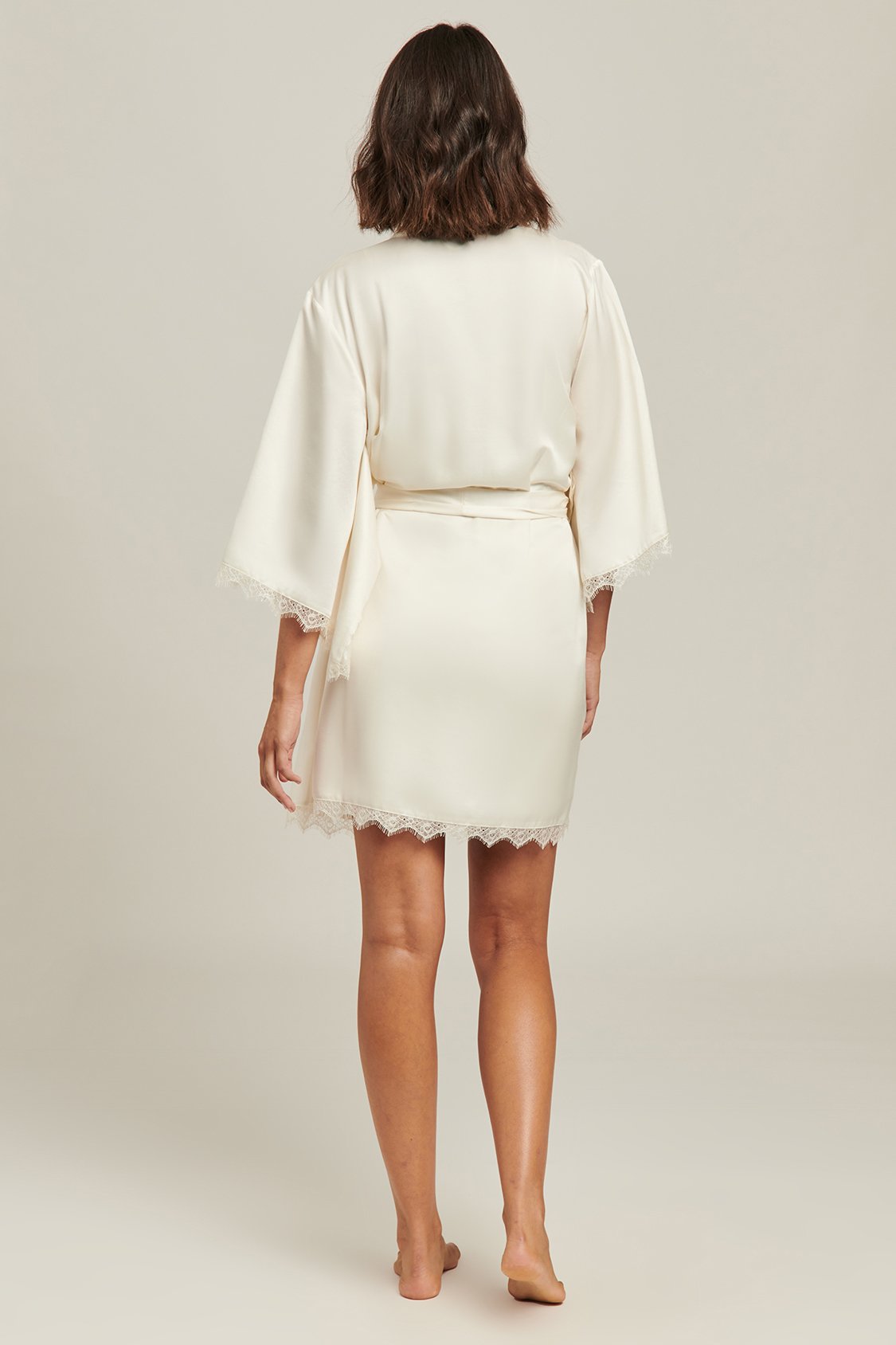 Silk Blend Lace Robe | Ivory