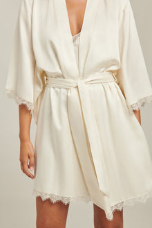 Silk Blend Lace Robe | Ivory