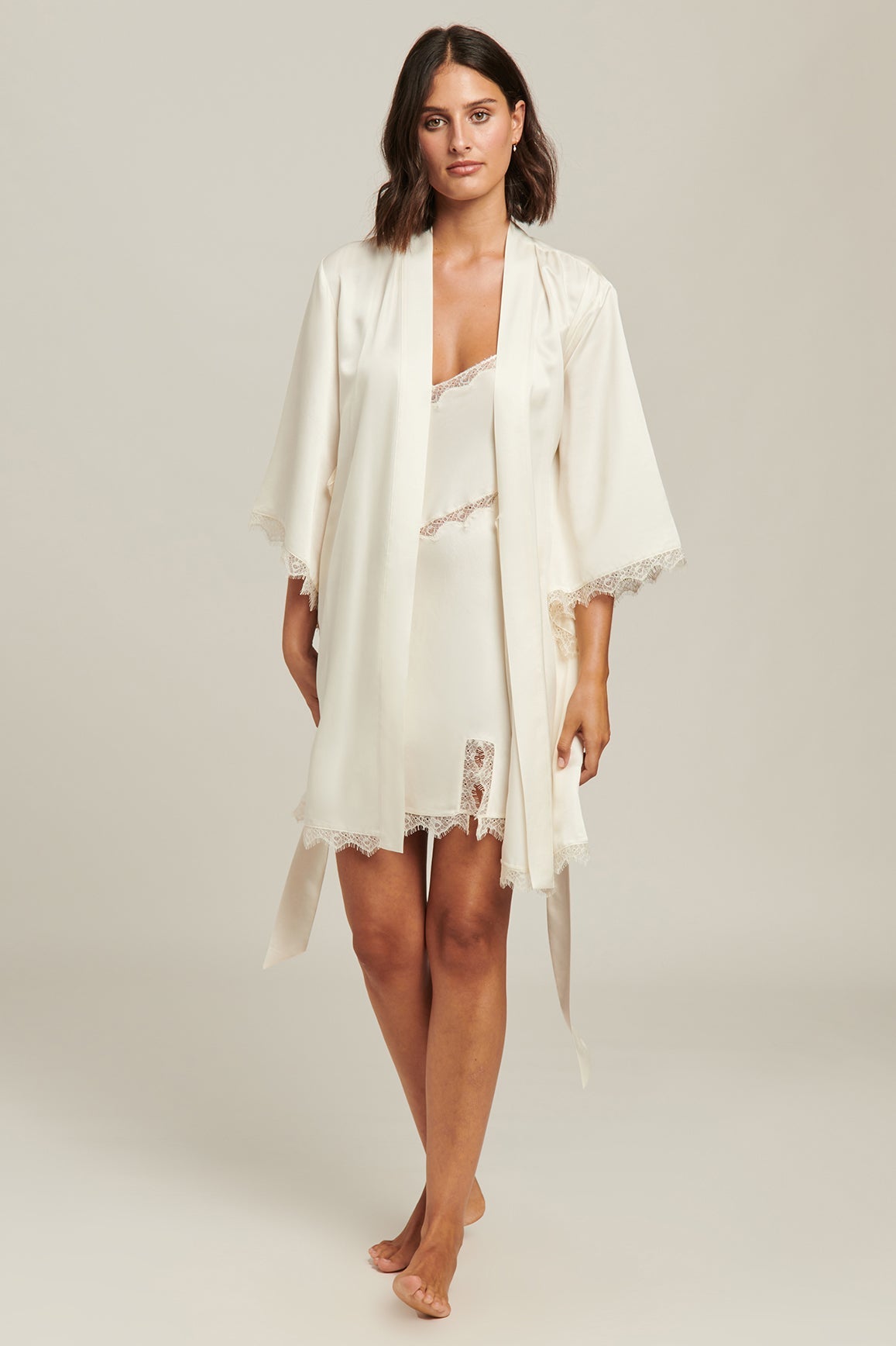 Silk Blend Lace Robe | Ivory