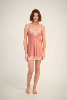 Silk Chemise with Lace | Mauve Glow