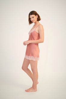 Silk Chemise with Lace | Mauve Glow