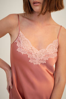 Silk Chemise with Lace | Mauve Glow