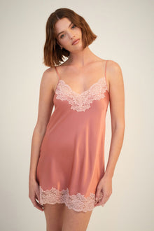 Silk Chemise with Lace | Mauve Glow