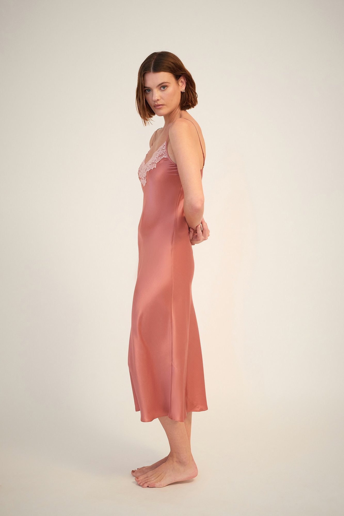 Silk Slip with Lace | Mauve Glow