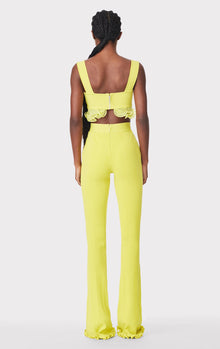 Ribbed Pants With Ruffled Hem | Chartreuse