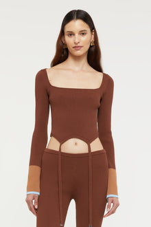 Hazel Tie Top | Chocolate/Sky Blue