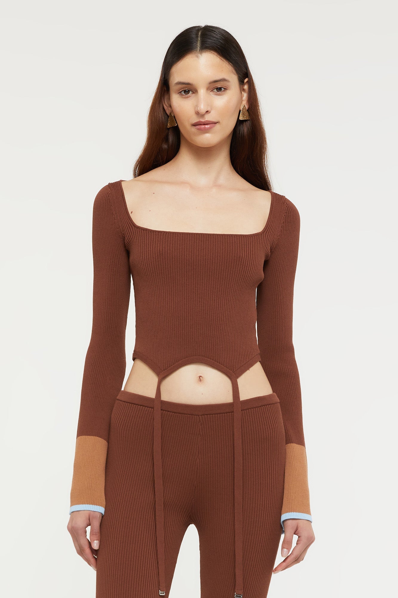Hazel Tie Top | Chocolate/Sky Blue