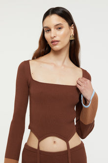Hazel Tie Top | Chocolate/Sky Blue
