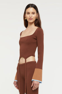 Hazel Tie Top | Chocolate/Sky Blue