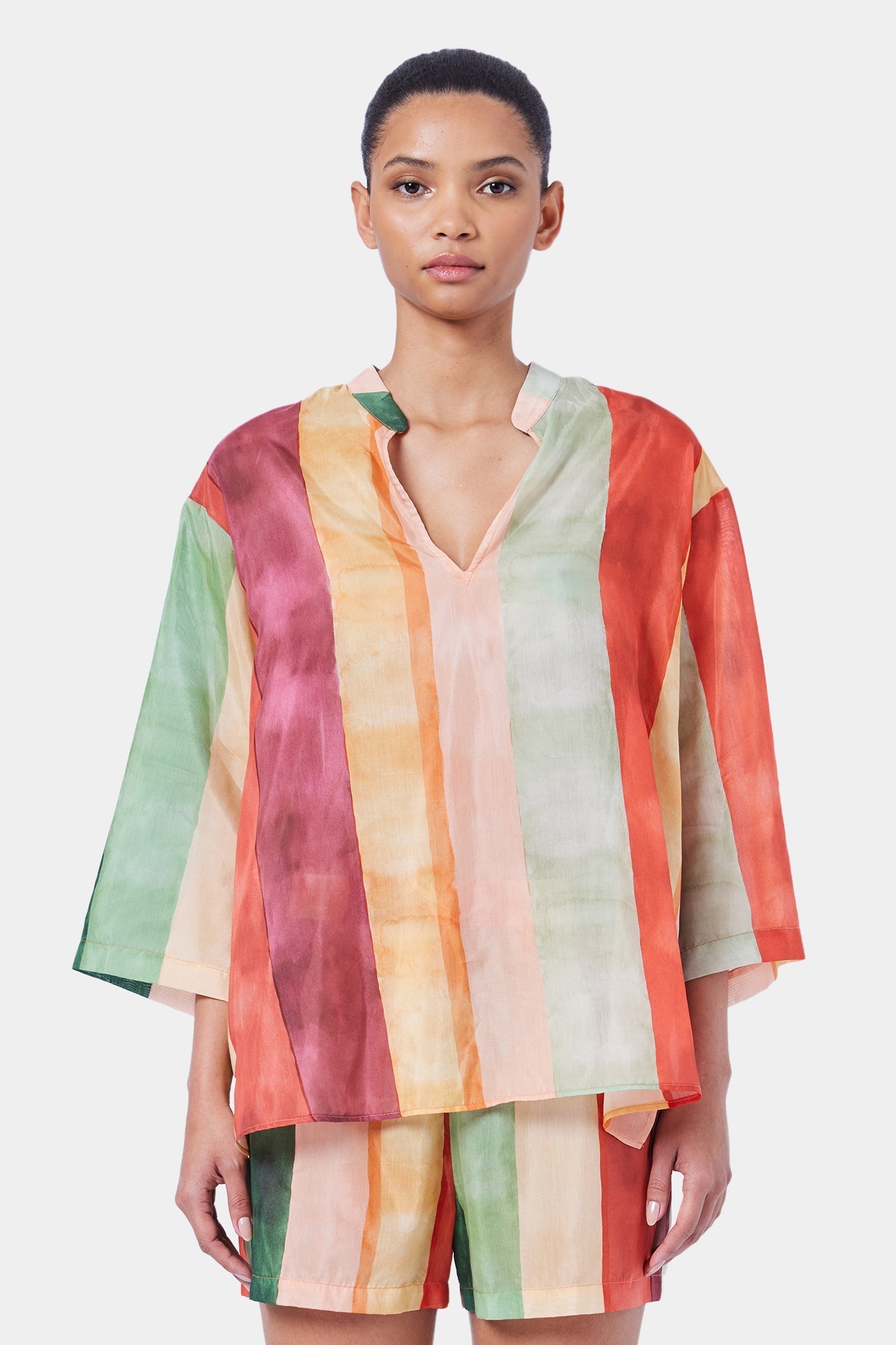 Laos Stripe Cotton Tunic Dress | Stripe Print