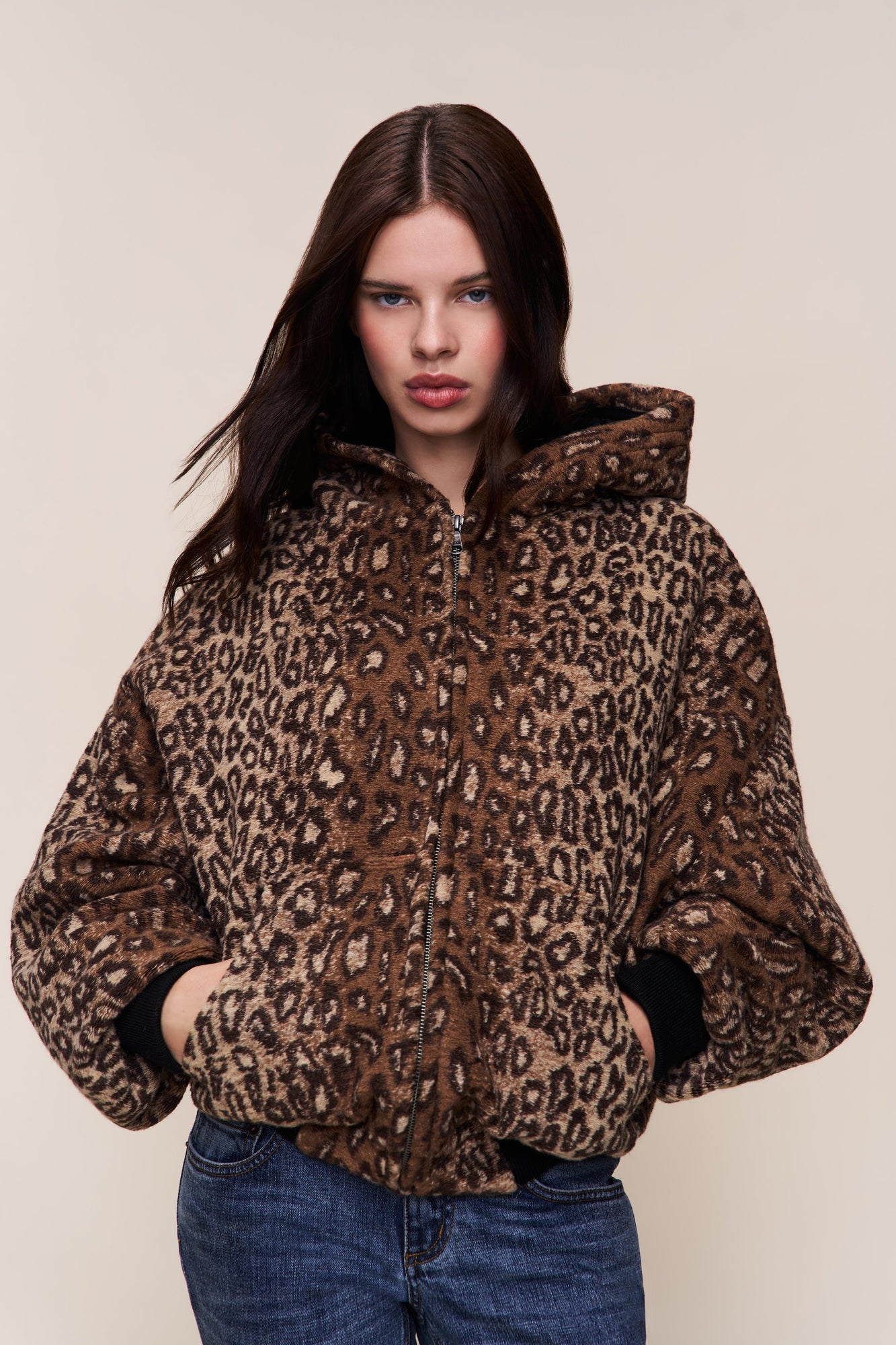 Womens | Charli Hooded Quilted Jacket | Leopard