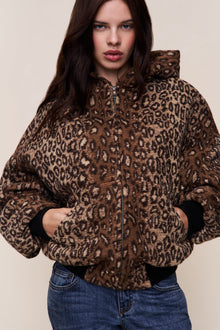 Womens | Charli Hooded Quilted Jacket | Leopard
