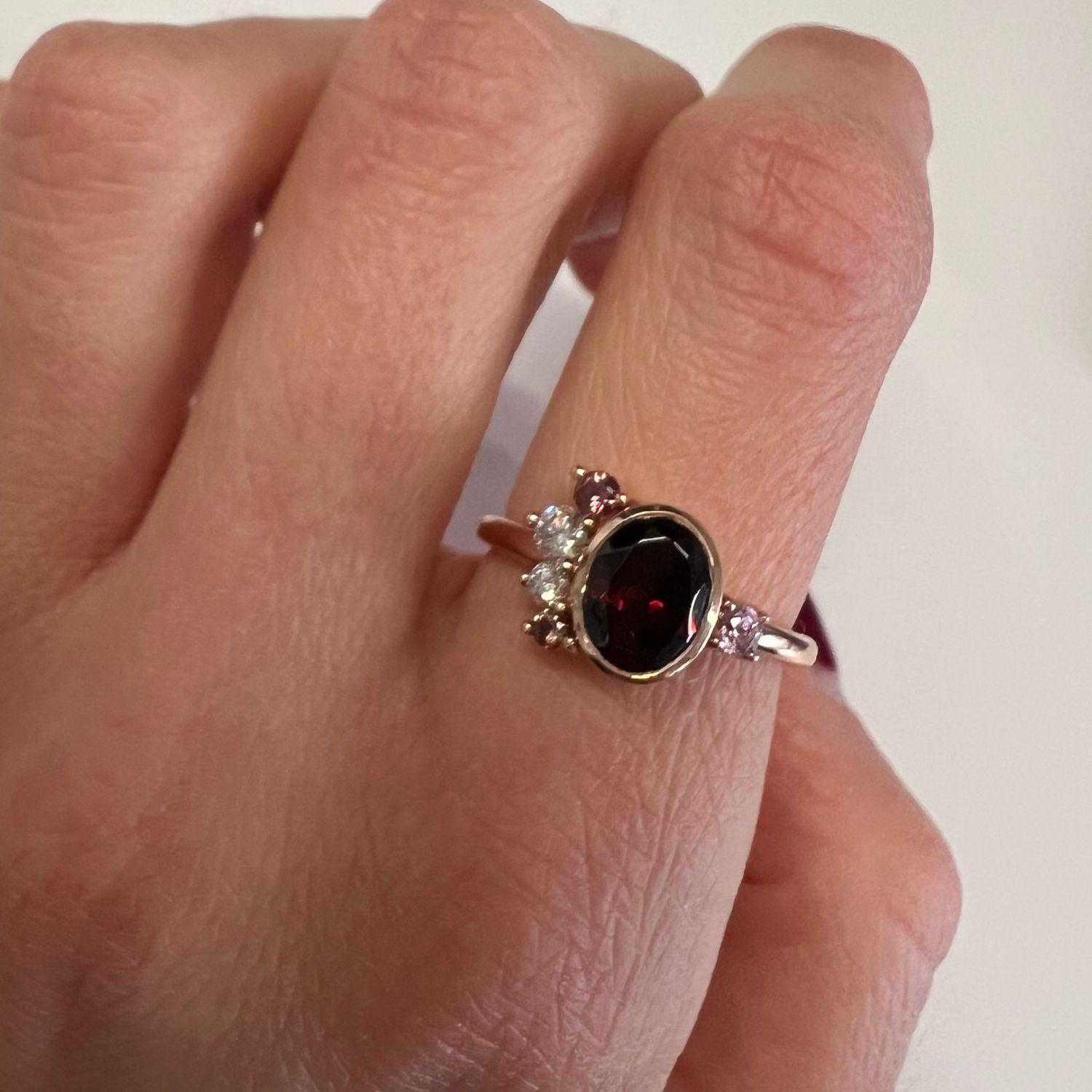 Women | Garnet Spray Ring | 14k Rose Gold