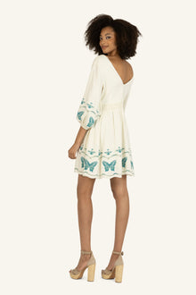 Gia Dress | Antique Creme x Multi Blue Embroidery