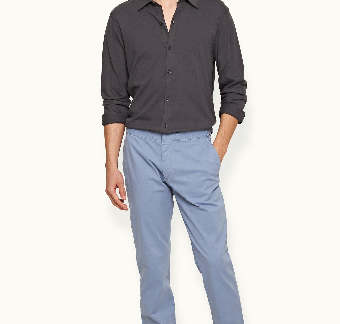 Giles Silk Tailored Fit Classic Collar Cotton-Silk Shirt | Piranha Grey