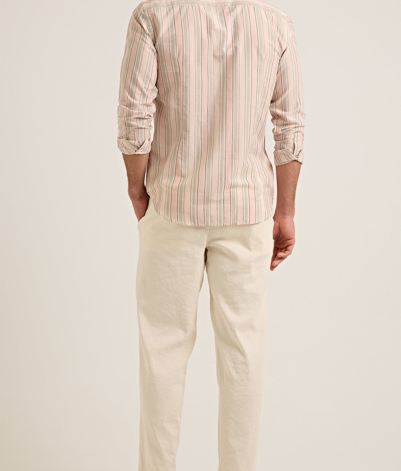 Giles Stripe Classic Collar Tailored Fit Cotton Shirt With Soft Stripe | Pink/Grey Stripe