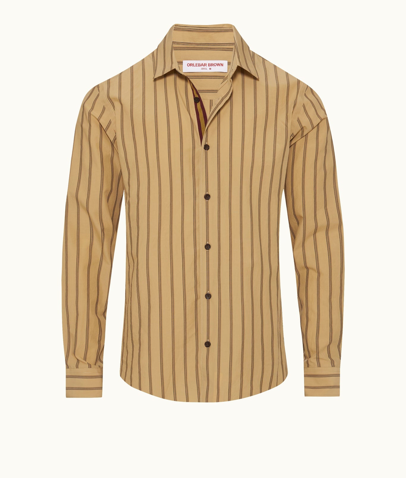 Giles Stripe Tailored Fit Classic Collar Long-Sleeve Stripe Cotton Shirt | Macchiato