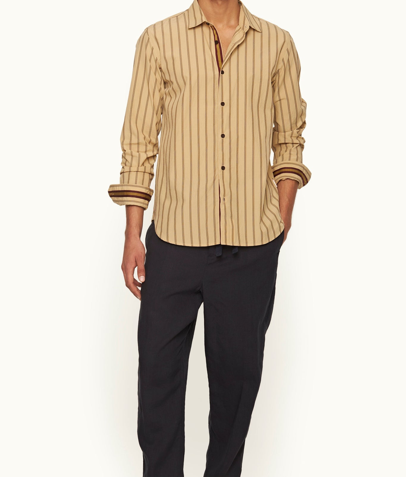 Giles Stripe Tailored Fit Classic Collar Long-Sleeve Stripe Cotton Shirt | Macchiato