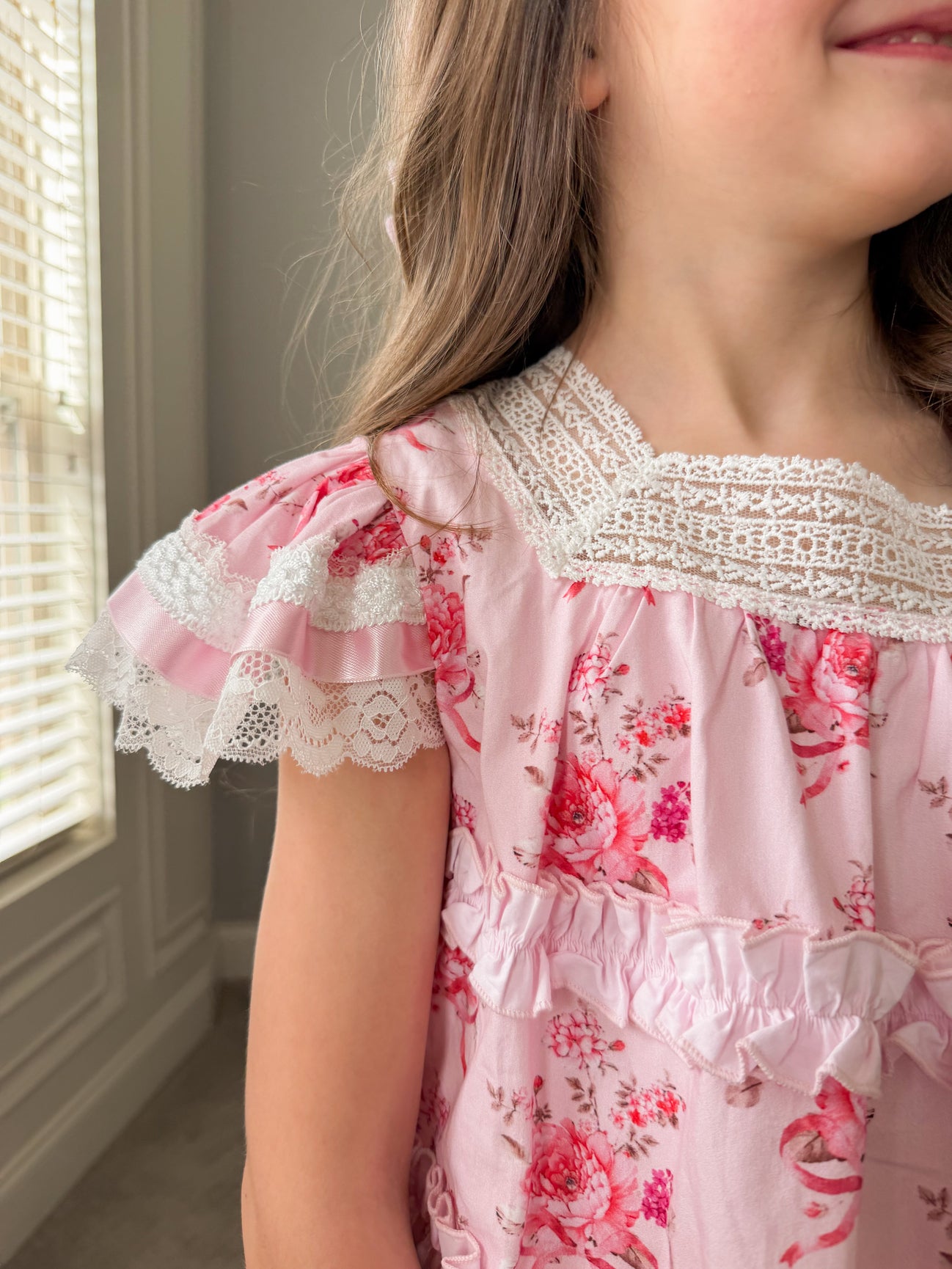 Girl | Amelia Pink Flower Print Short Sleeve Top